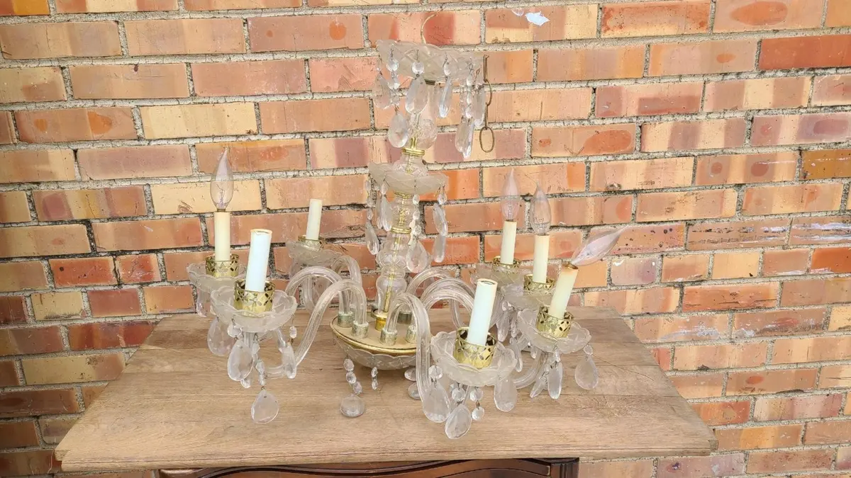 Brass And Glass 9 Arm Chandelier 1