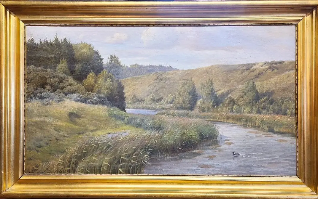 Large River Bed Oil Painting With Duck-  On Canvas 1