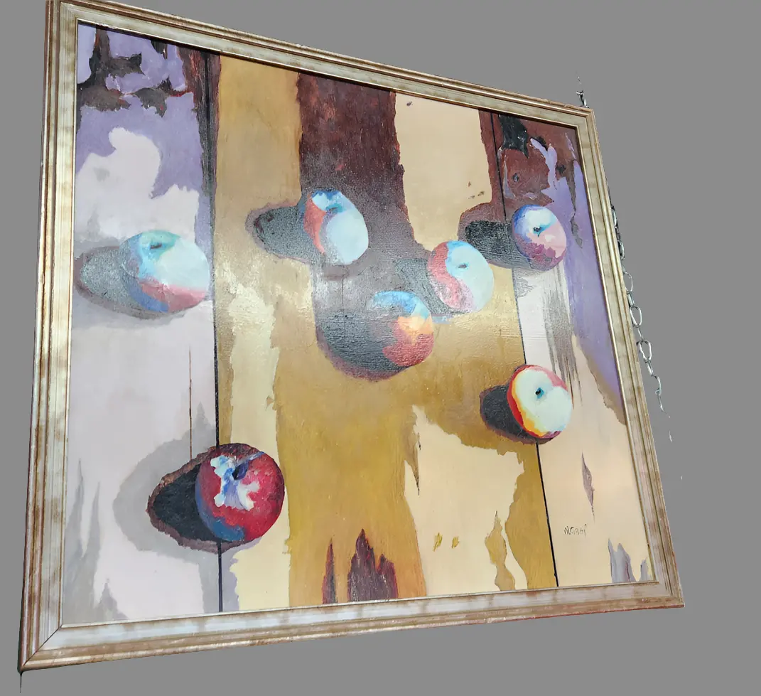 Large Framed Surrealist Oil Painting Of Apples 1