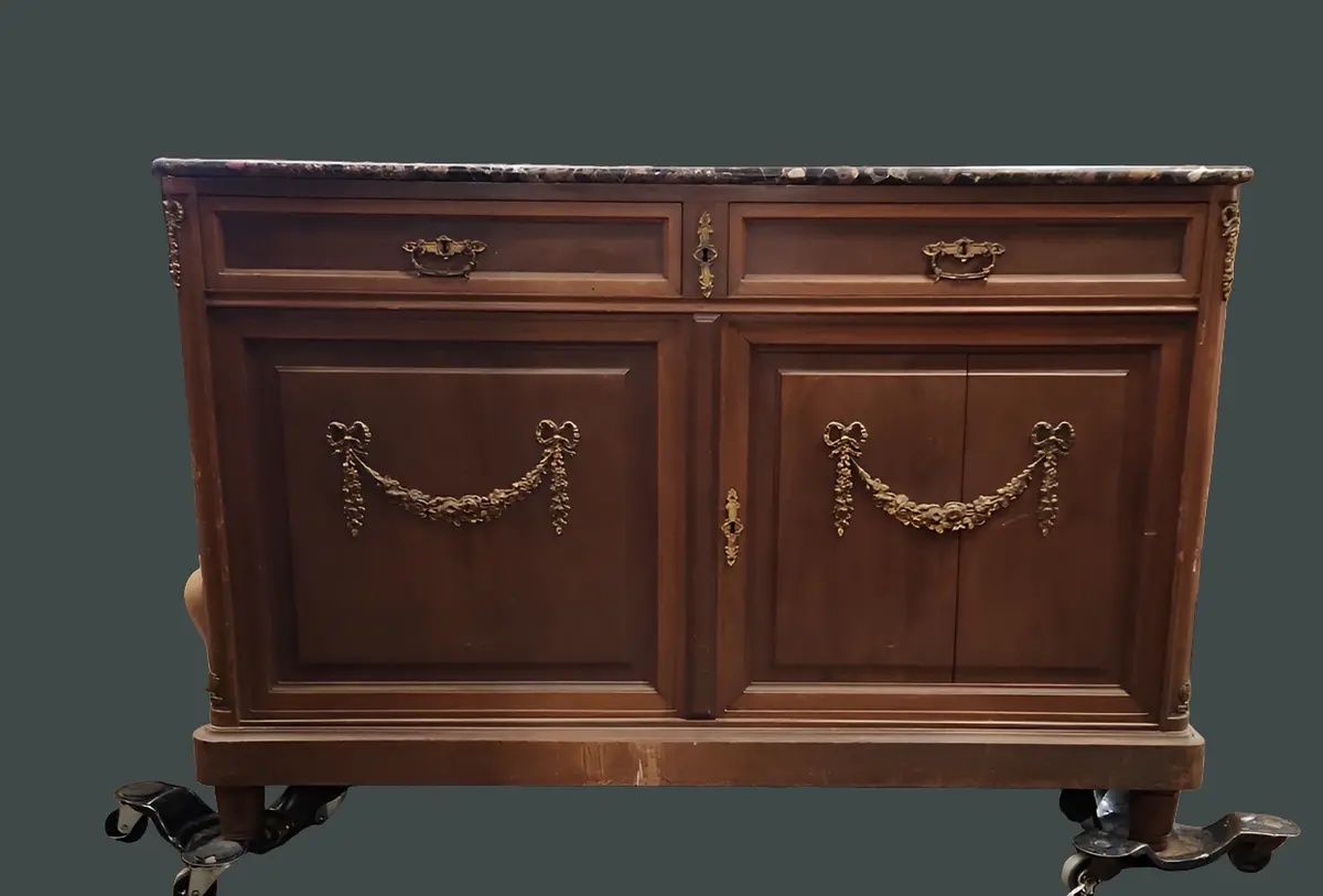 2 Door Dresser With Marble Top And Brass Decor 1