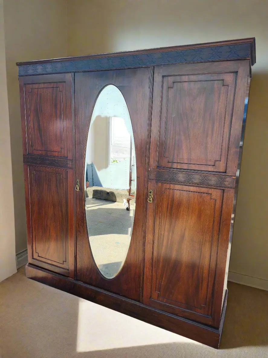 3 Door Mahogany Mirrored Armoire 1