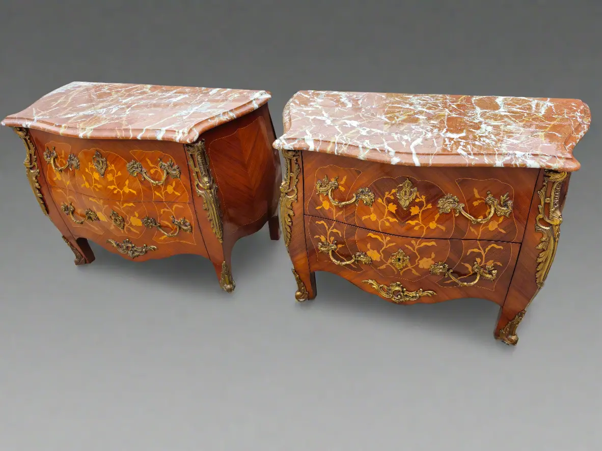 Pair Of Louis Xv Marble Top Bombay Low Chests 1