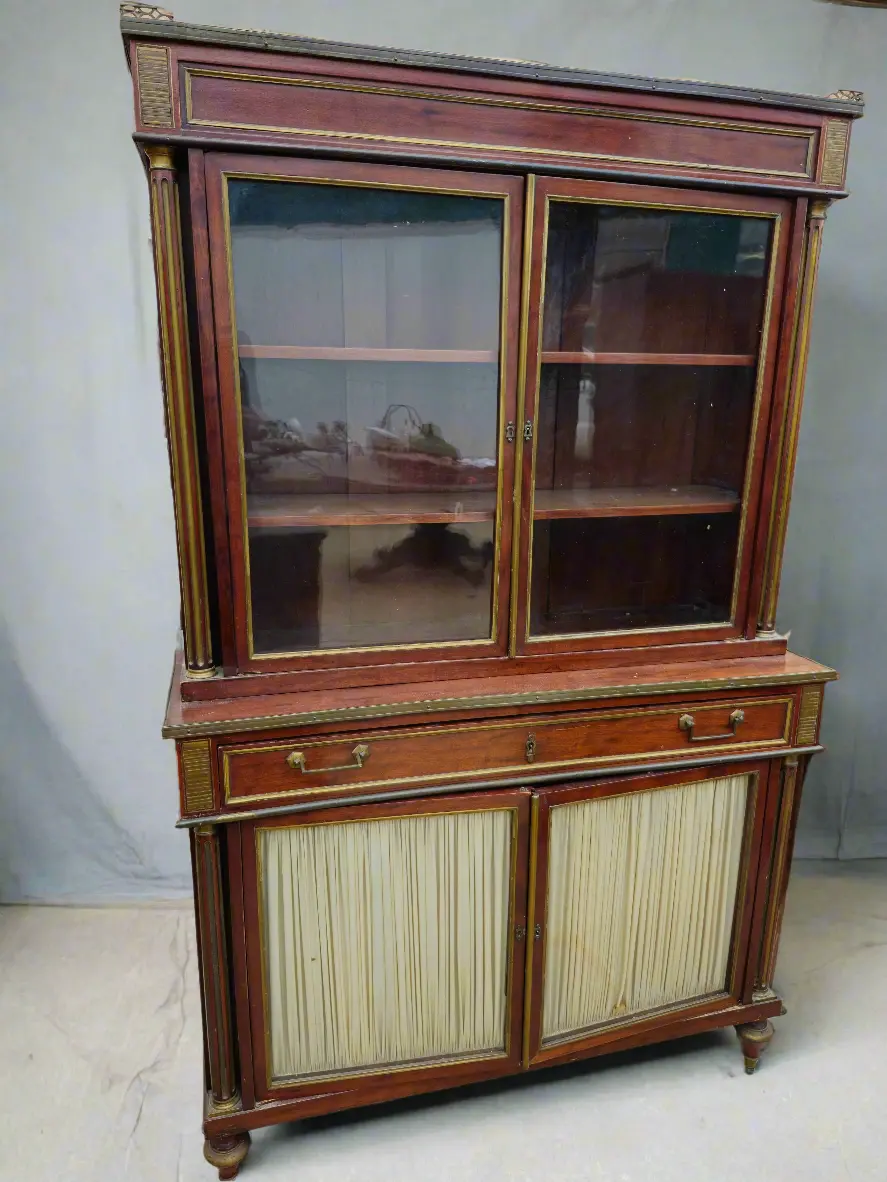 Sm..Small Louis Xvi Mahogany 2 Piece Cabinet With Glass Doors 1