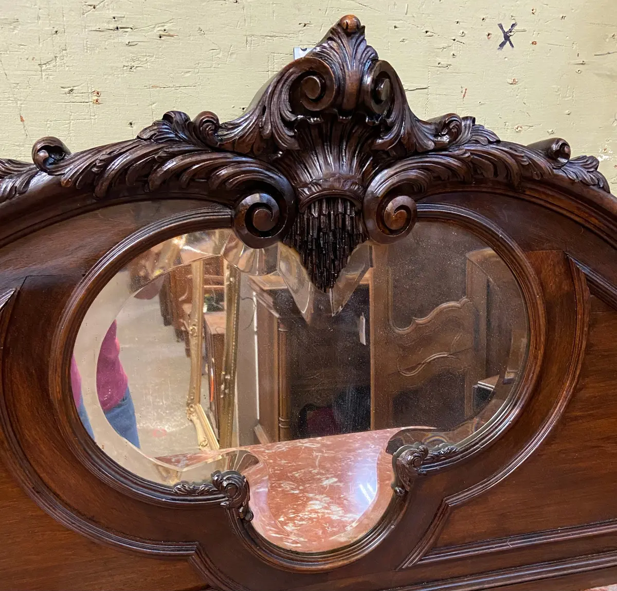 Walnut Fancy Carved Mirror-  Off Console 1