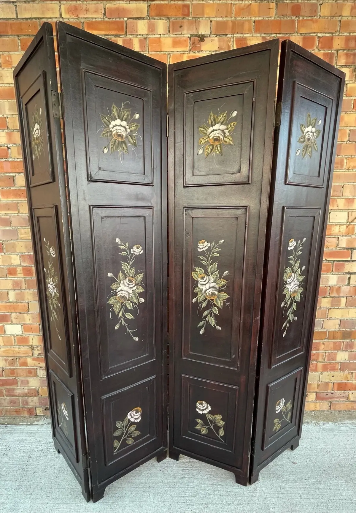Black 4 Panel Floral Motif Dressing Screen 1