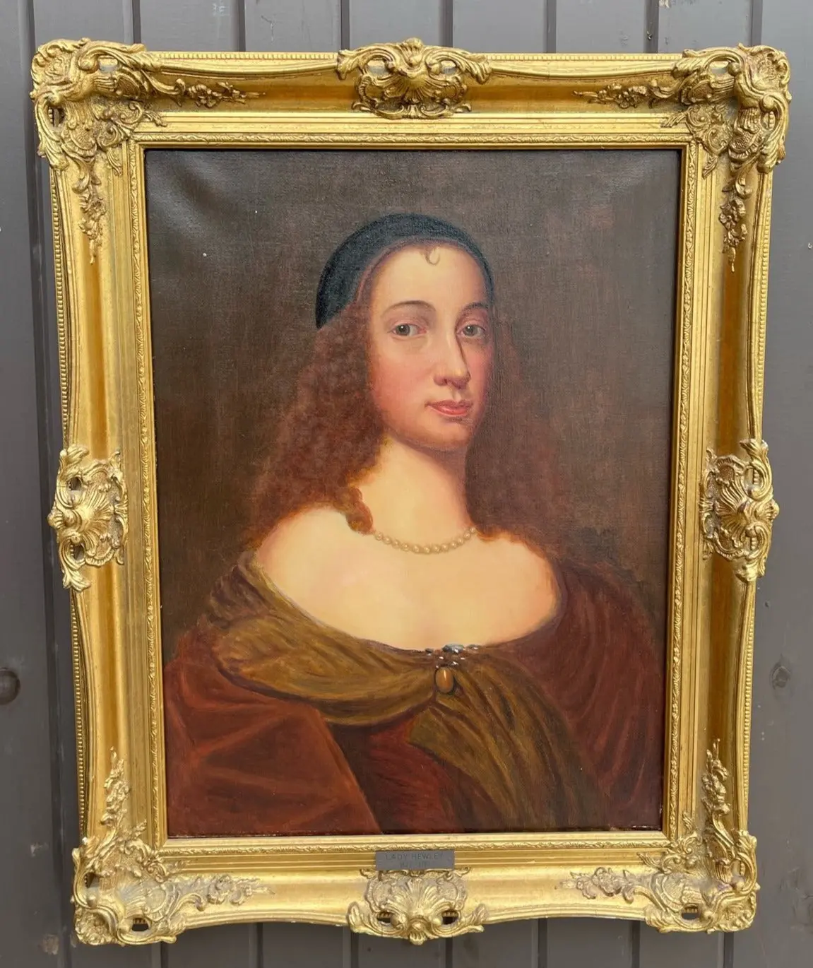 19Th Century Painted Portrait Of Lady Hewley In Ornate Gilt Frame 1