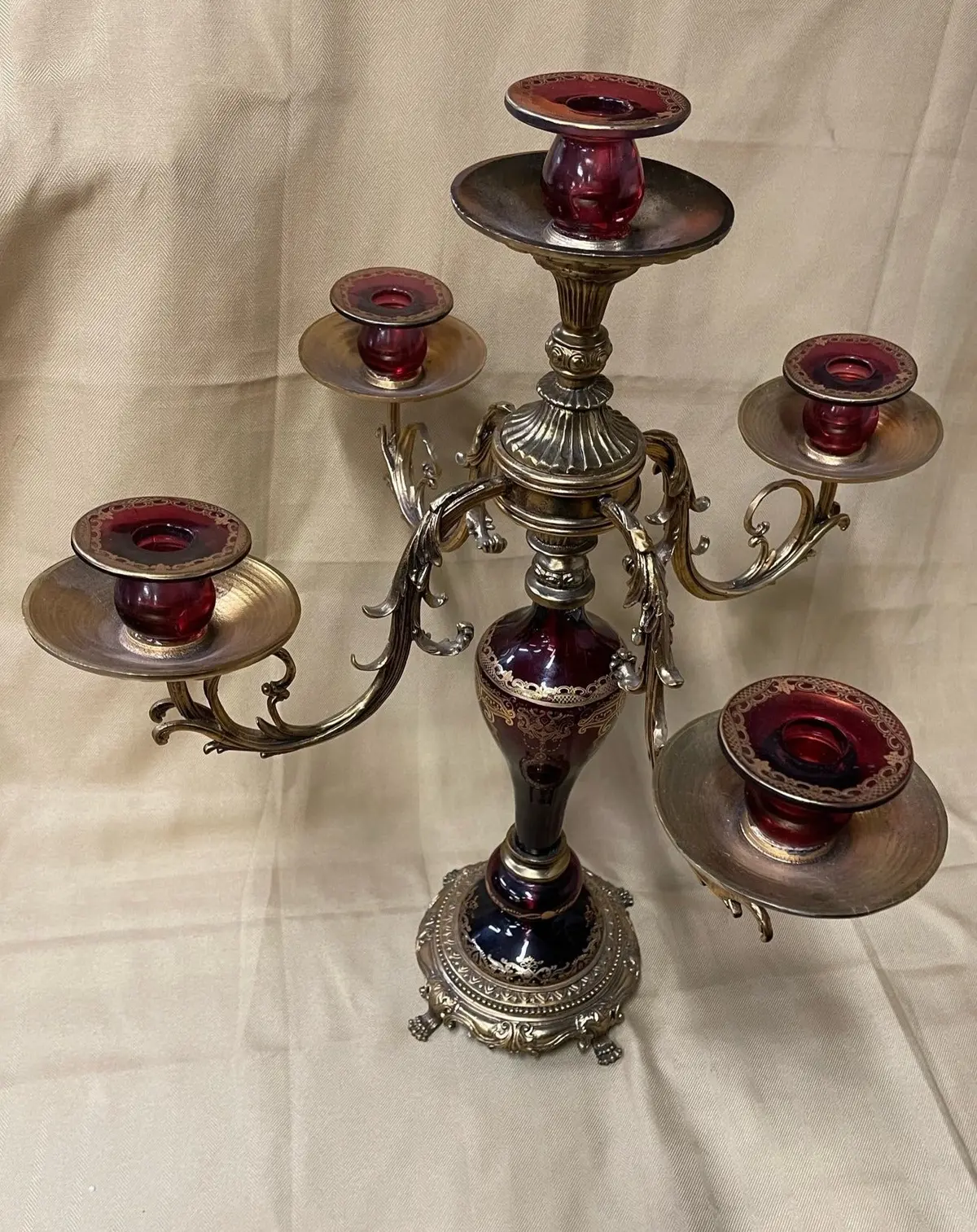 Large Ruby And Gold Candelabra 1