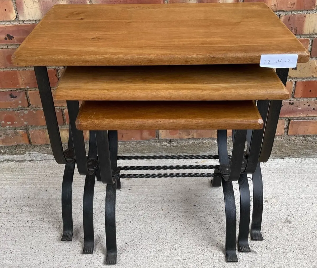 Set Of 3 Oak And Iron Nesting Tables 1