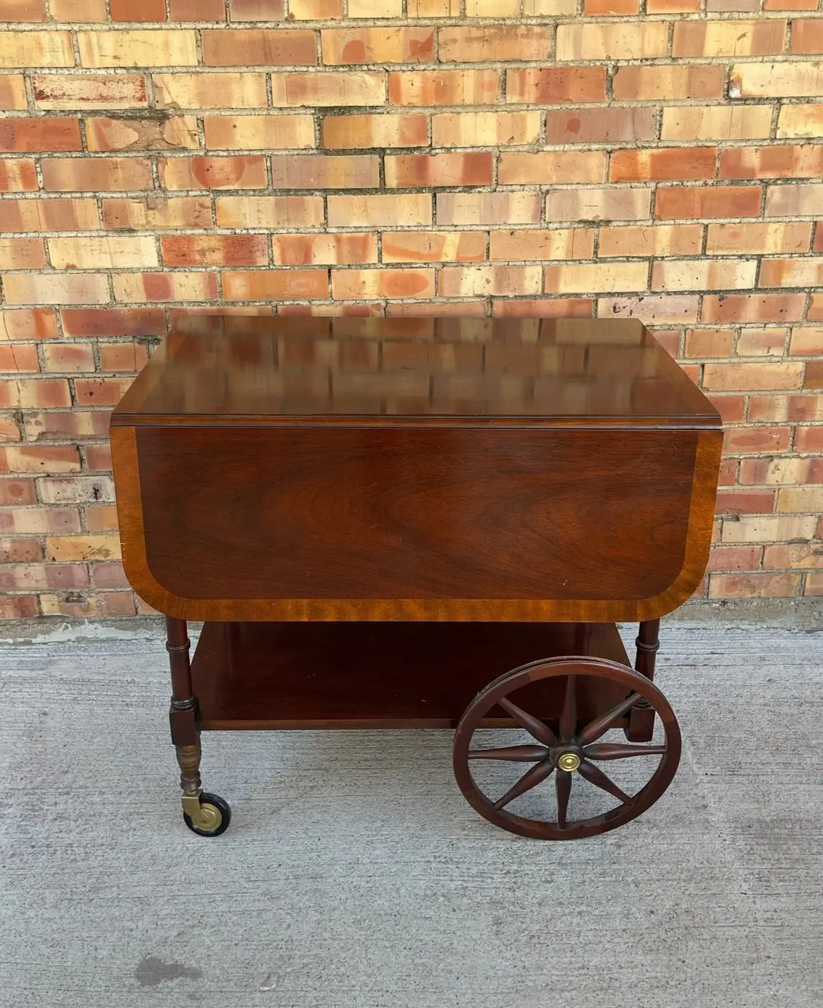 Federal Style Cross Banded Drink Cart With Dropleaves By Baker-As Found 1