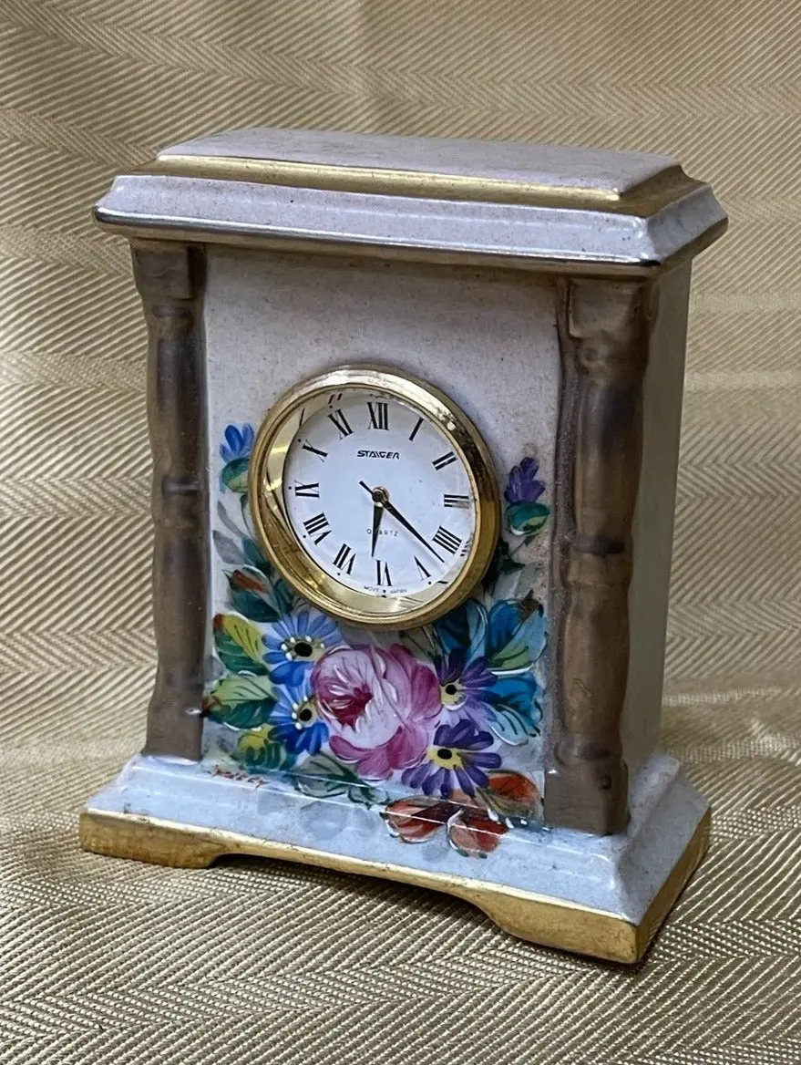 French Limoges Tiny Porcelain Floral Clock 1