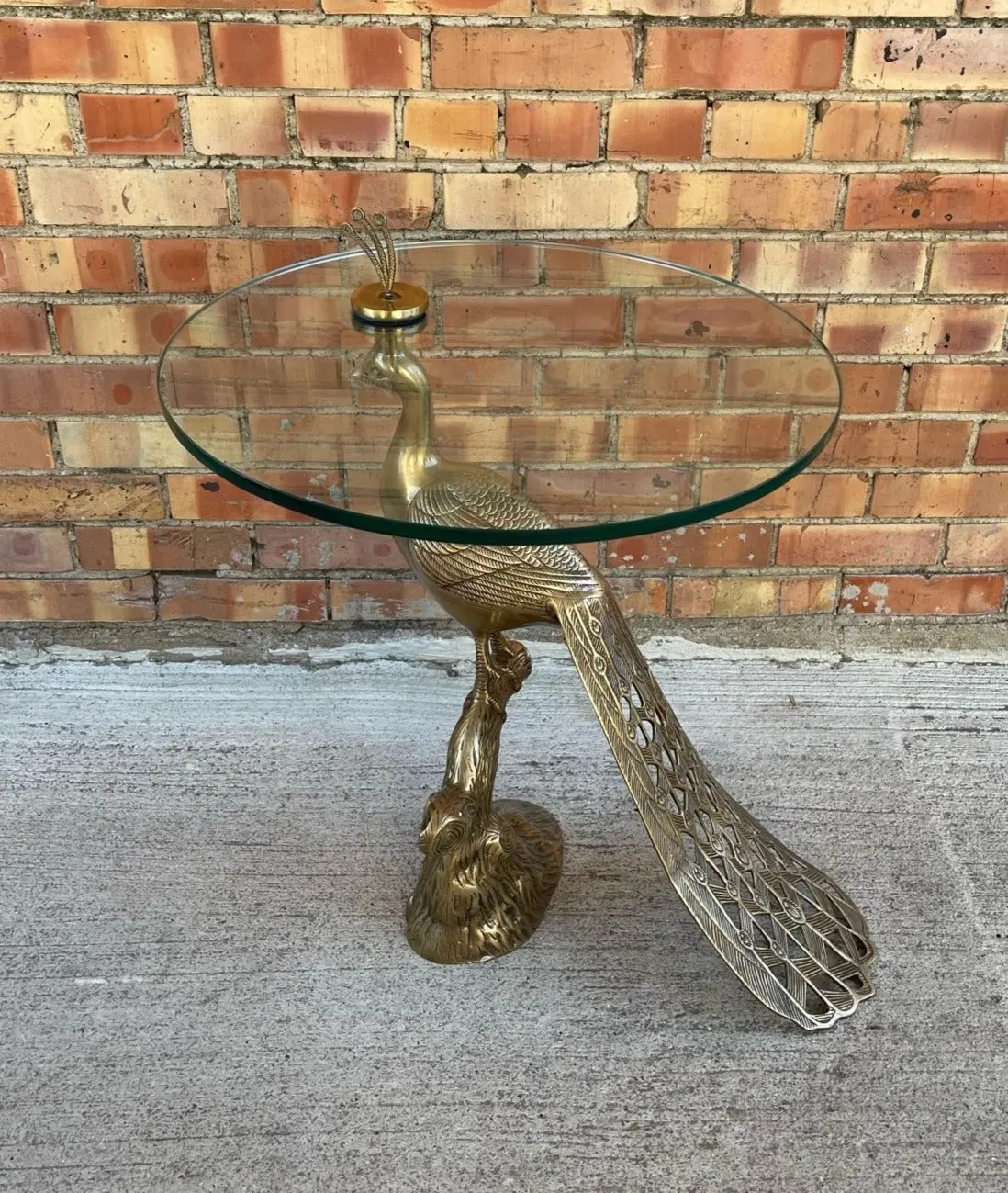 Pavo Brass  Peacock Base Glass Top Table 1