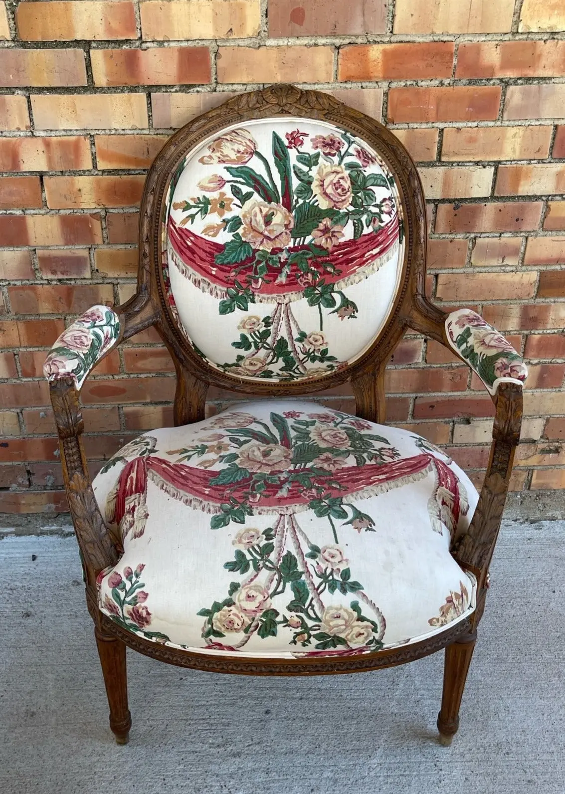 Louis Xvi Oval Back Upholstered Fauteuil Chair 1
