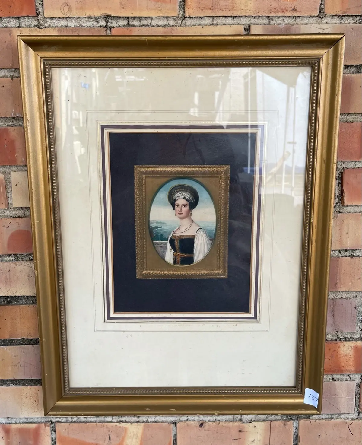 Gold Framed Antique Print Of Lady In Black 1