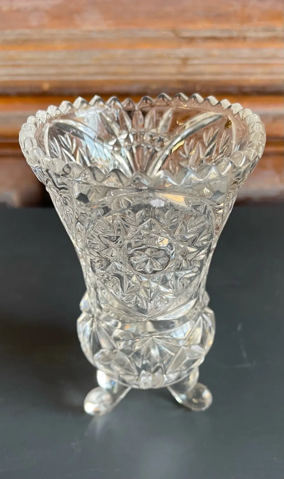 Tri Footed Small Pressed Glass Vase 1