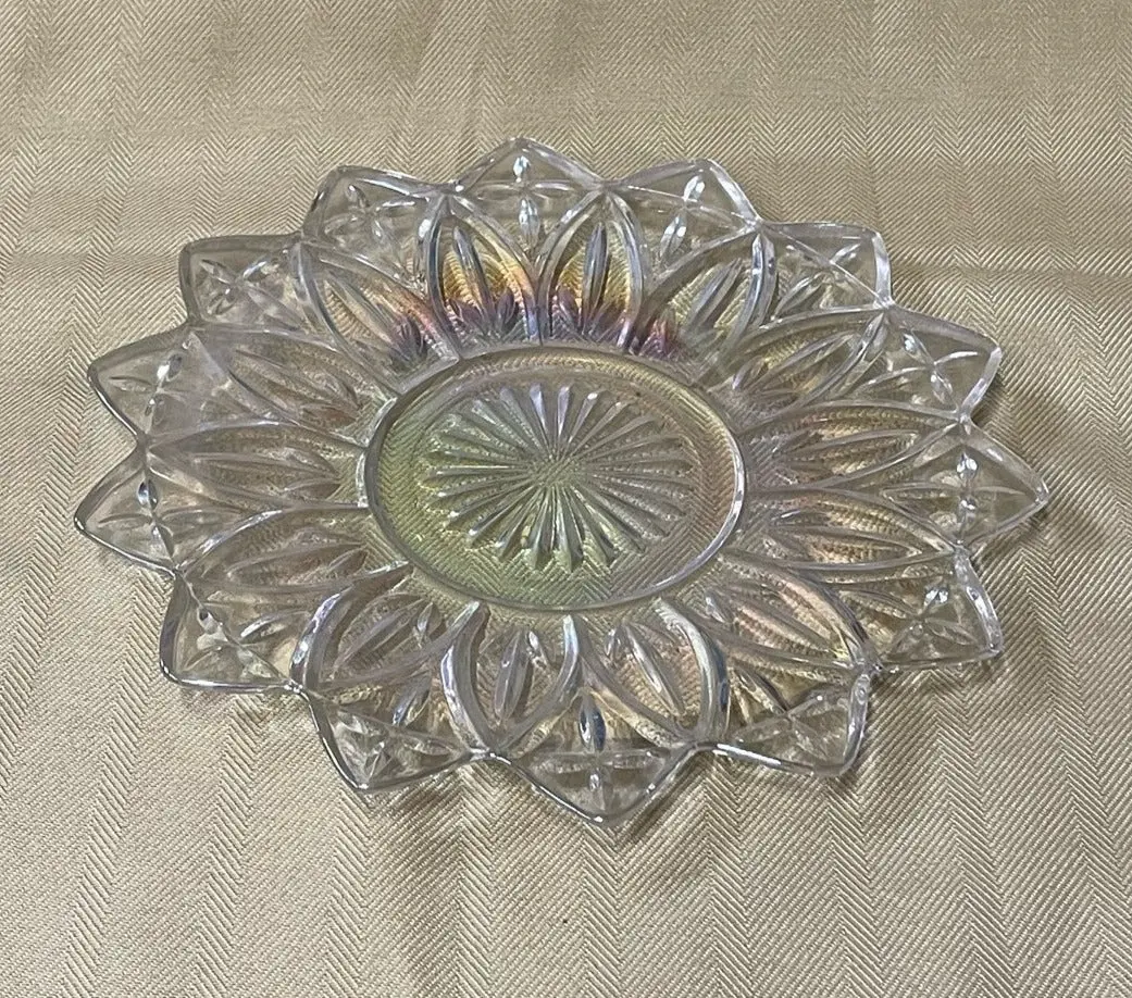 Small Pressed Glass Iridescent Plate 1