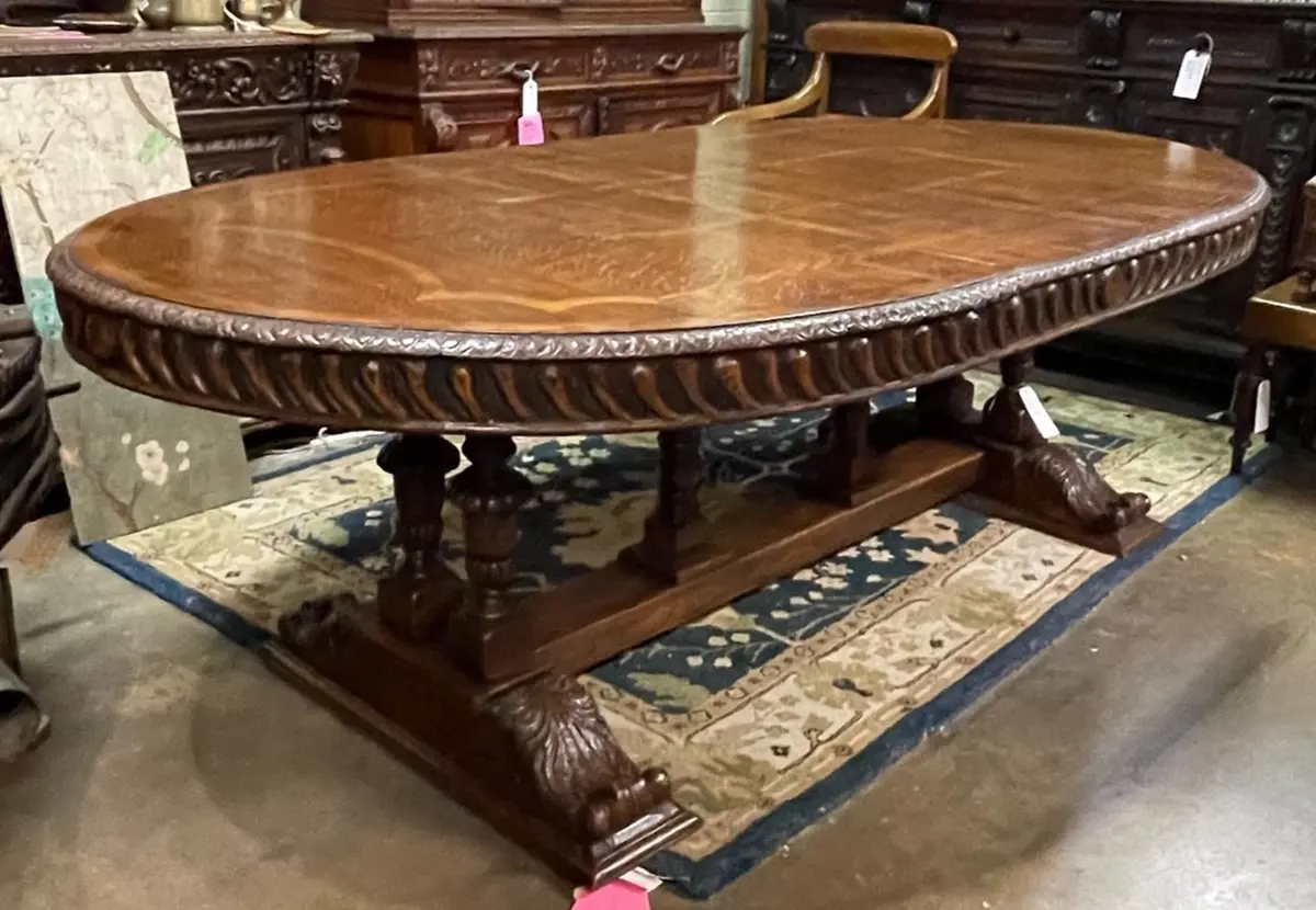 Large Carved Oval Trestle Base Table 1