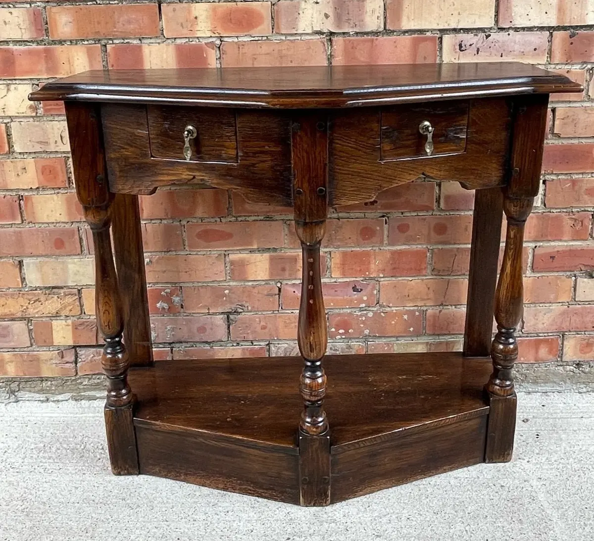 Small 2 Drawer Oak Turned Leg Console 1