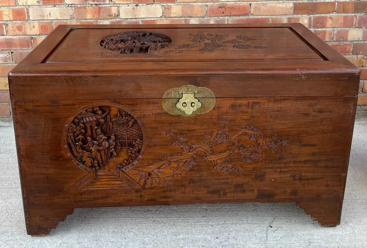 Chinese Large Carved Trunk With Intricate Lock 1