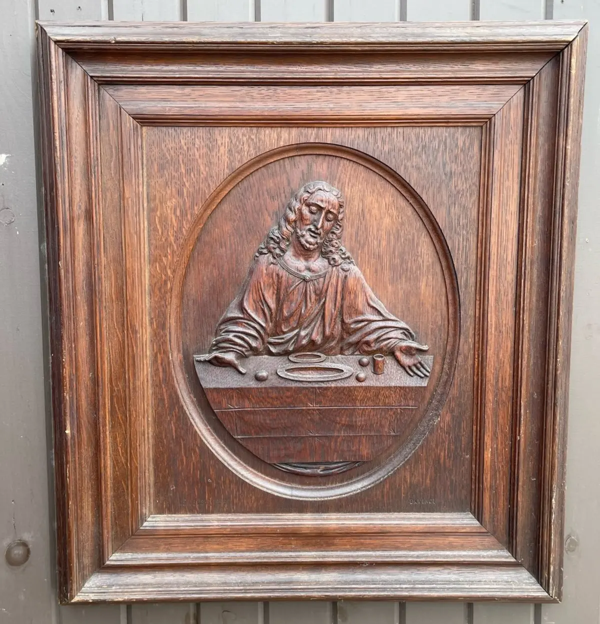 Carved Wood Jesus Plaque After Davincis Last Supper 1