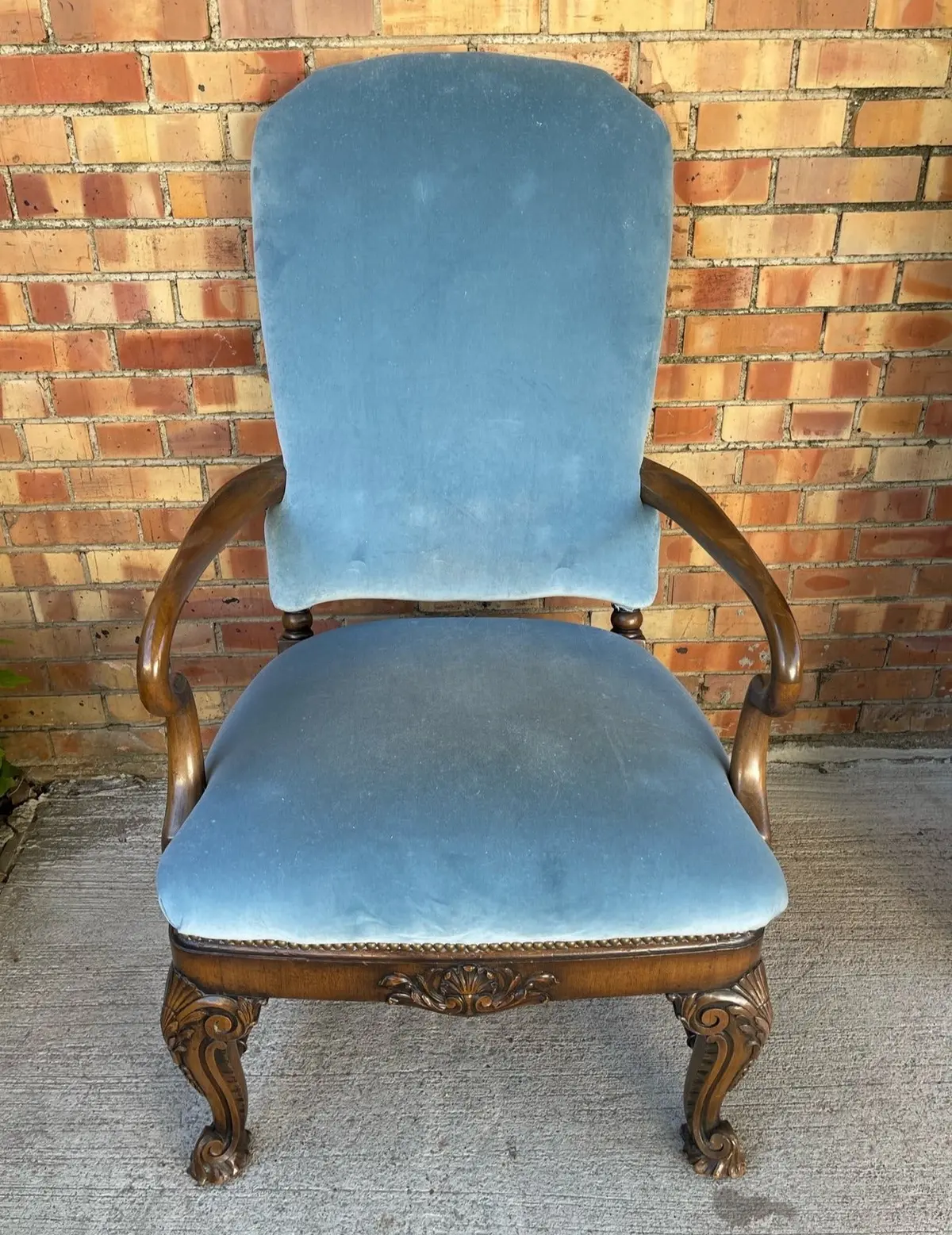 Gooseneck Arm Chair With Blue Upholstery 1