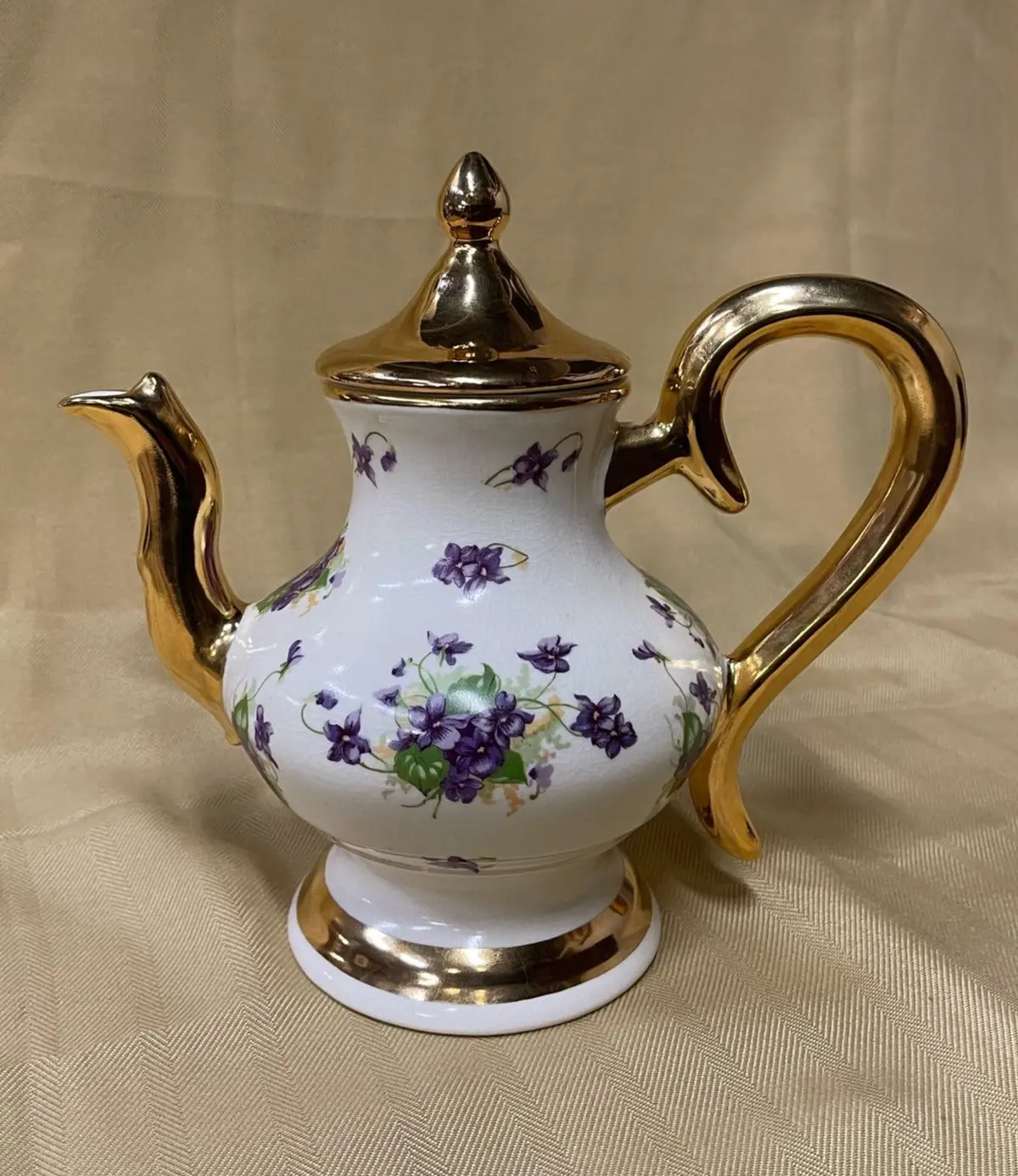 Gold Teapot With Purple Flowers 1