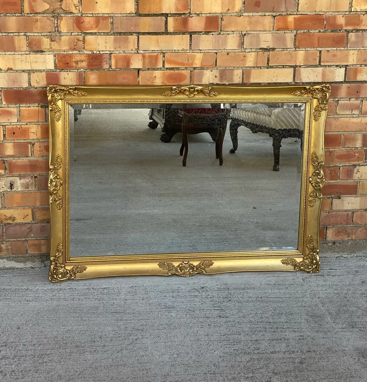 Ornate Gold Rectangular Framed Beveled Mirror 1