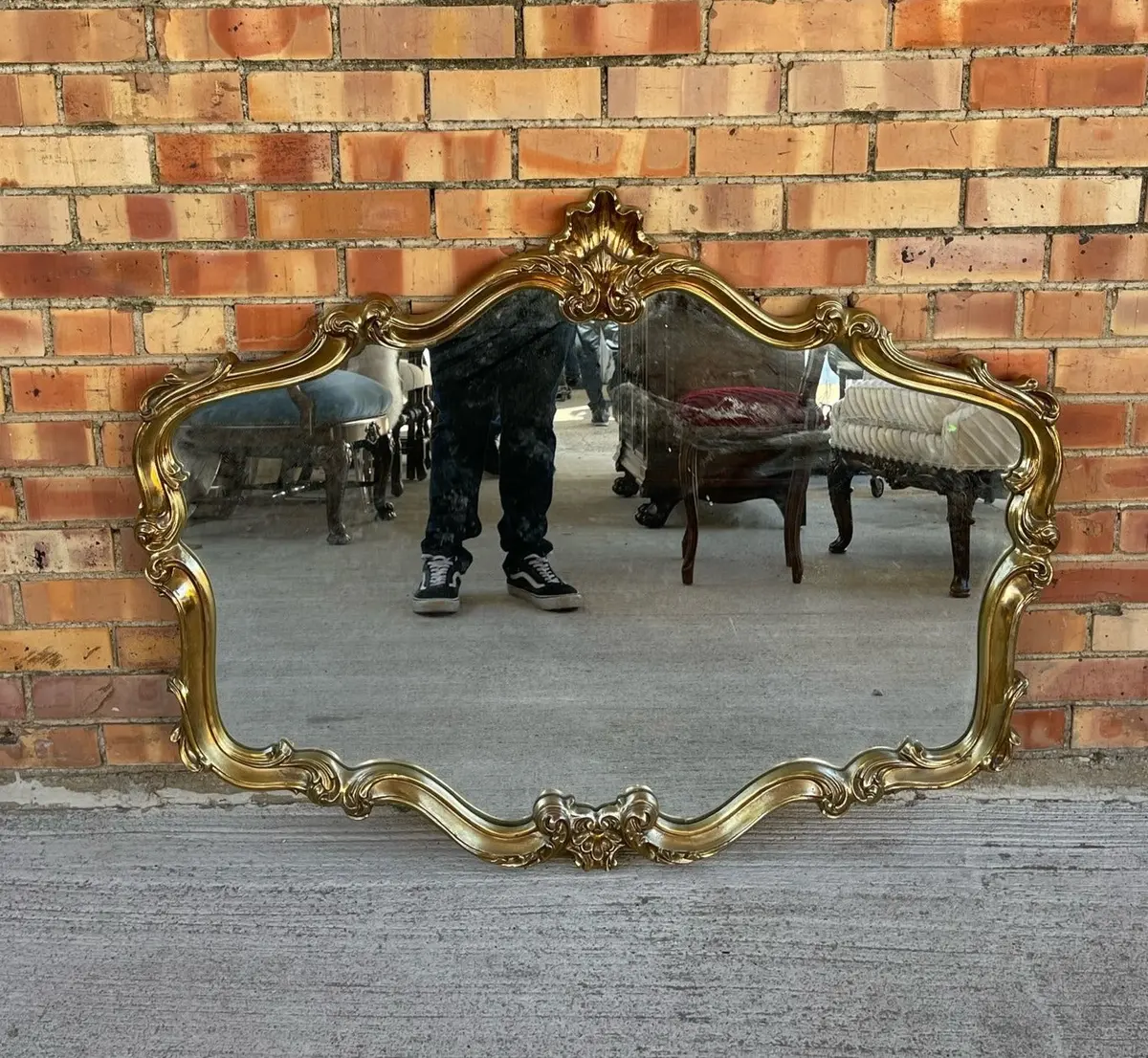 Gold Composite Framed Shell Top Beveled Mirror 1