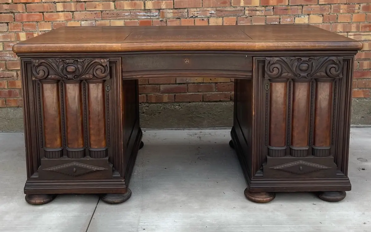 German Oak And Burl Walnut Desk 1