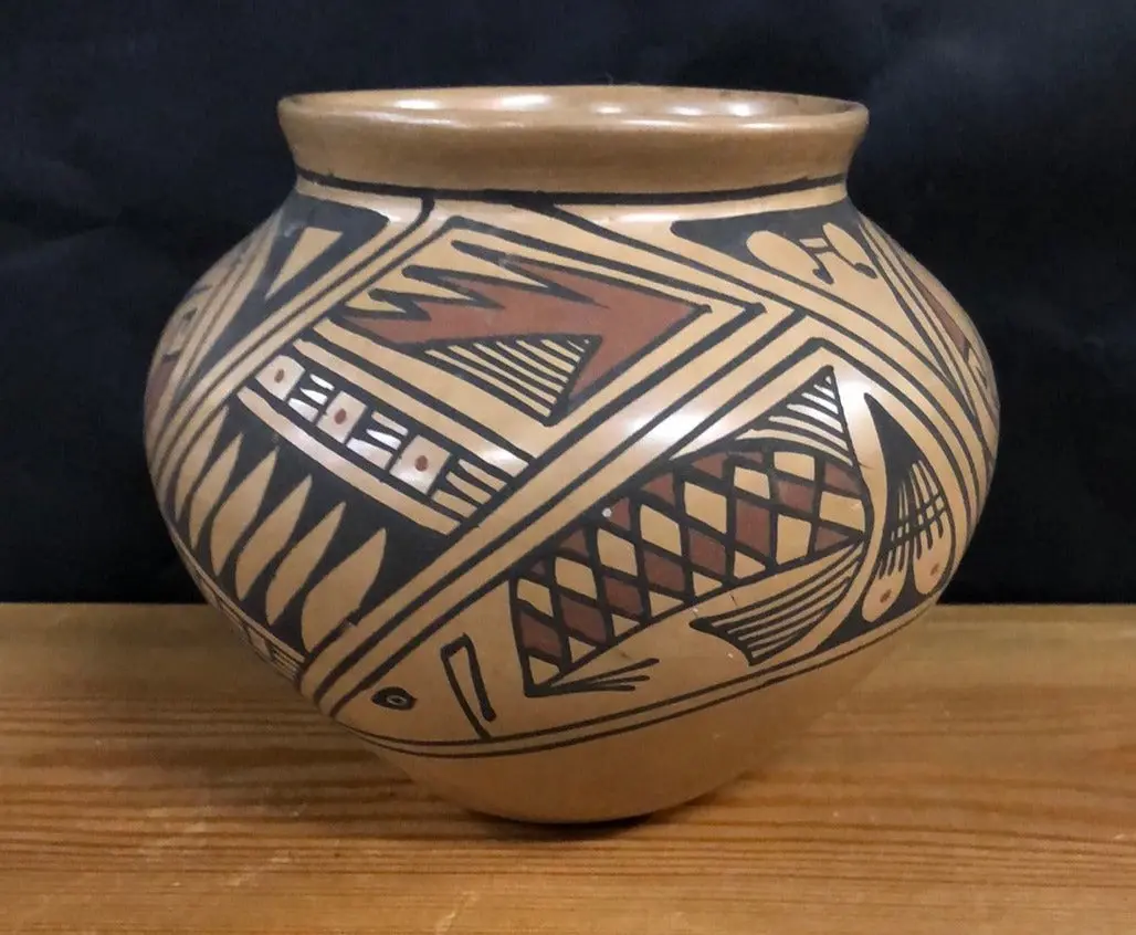 Small American Indian Glazed Terra Cotta Vase-Grey And Brown 1