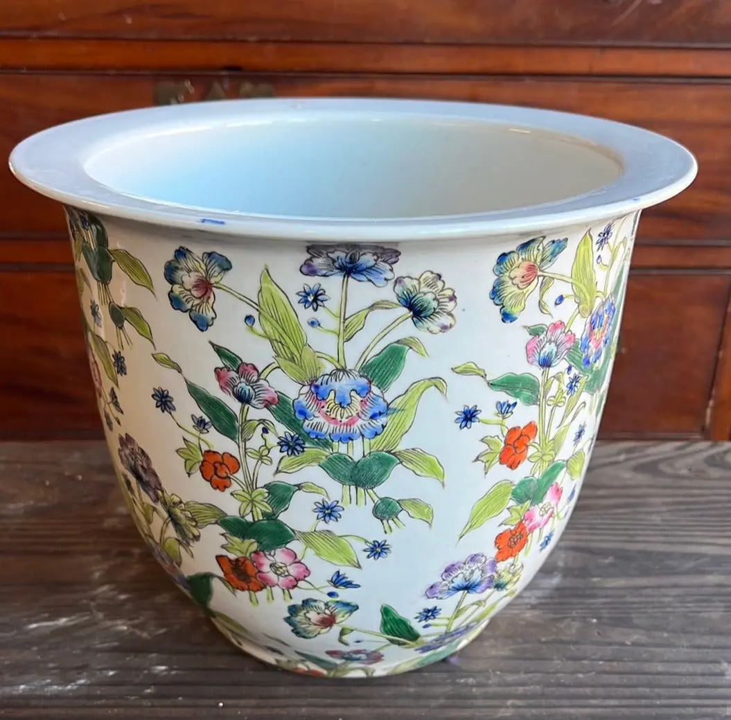 Glazed Pottery Asian Floral Planter 1