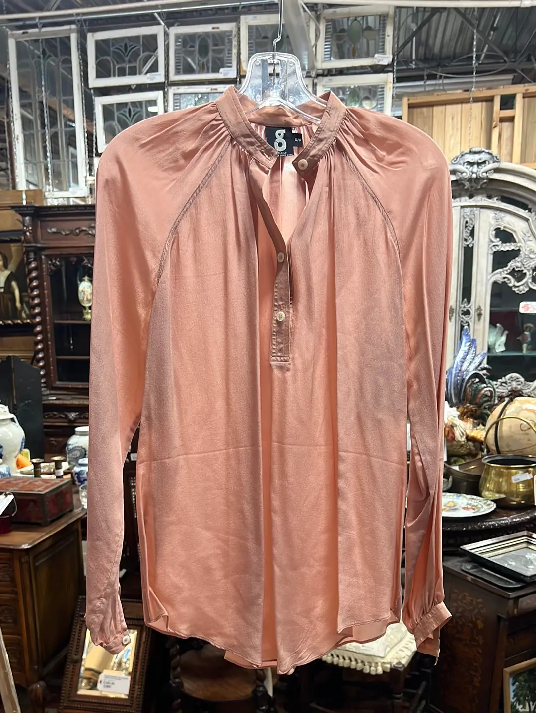 Pink Silk Long Sleeve Blouse 1