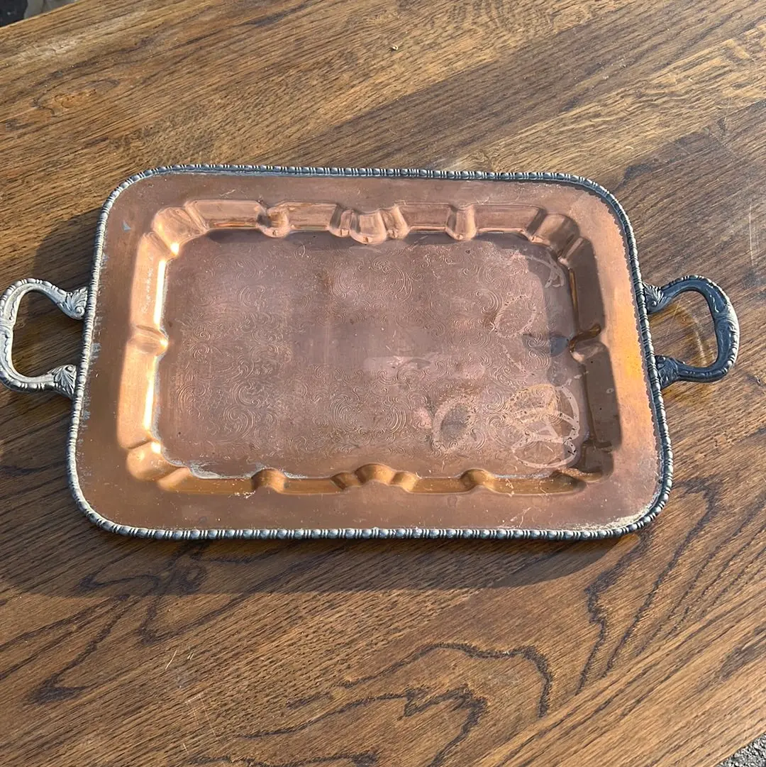 Copper Tray With Silverplate Handles And Rim 1
