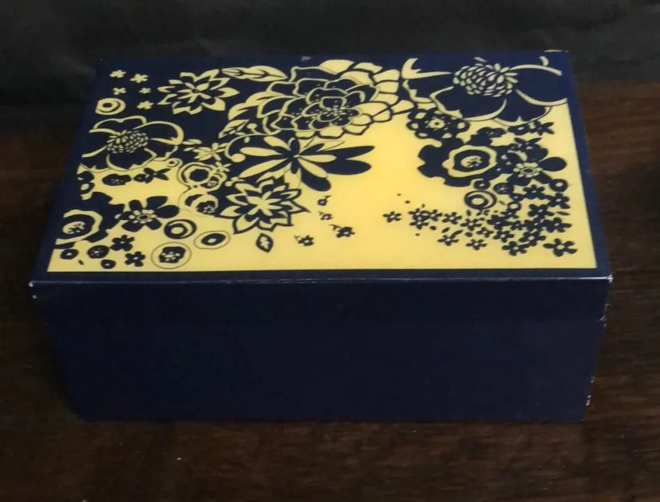 Blue Lacquer Box With Gold Flowers 1