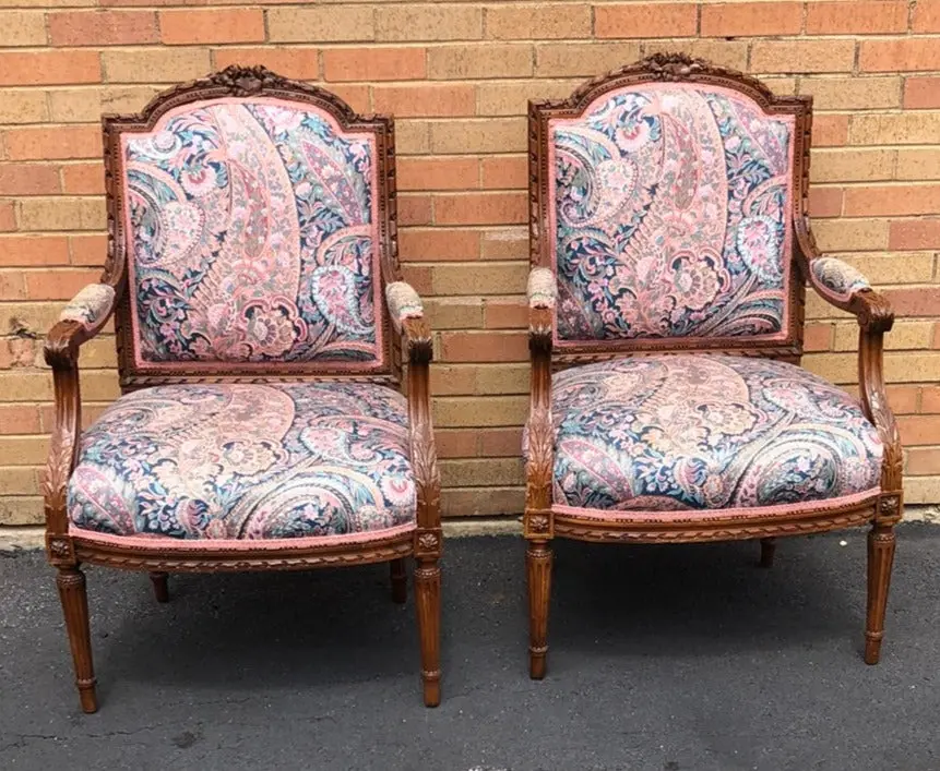 Pair Of Carved Back Louis Xvi Fautiel Chairs 1