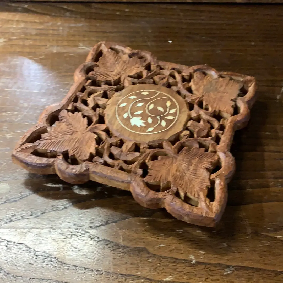 Pierce Carved Wood Trivet 1