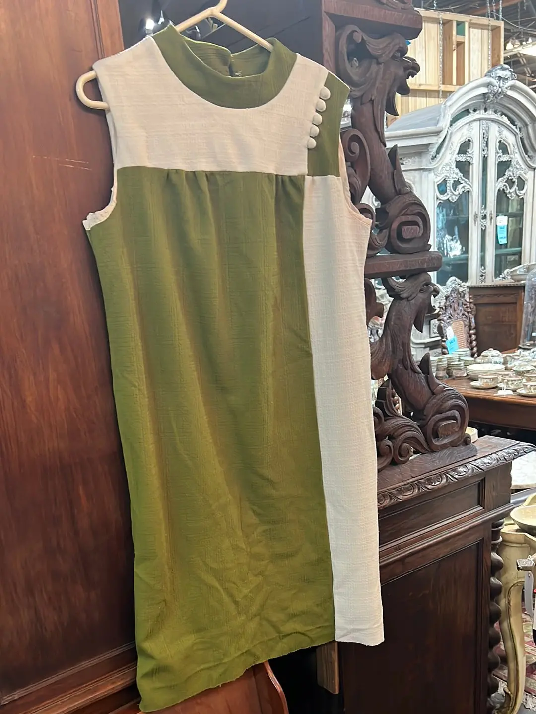 Avocado Green And White Mod Dress 1