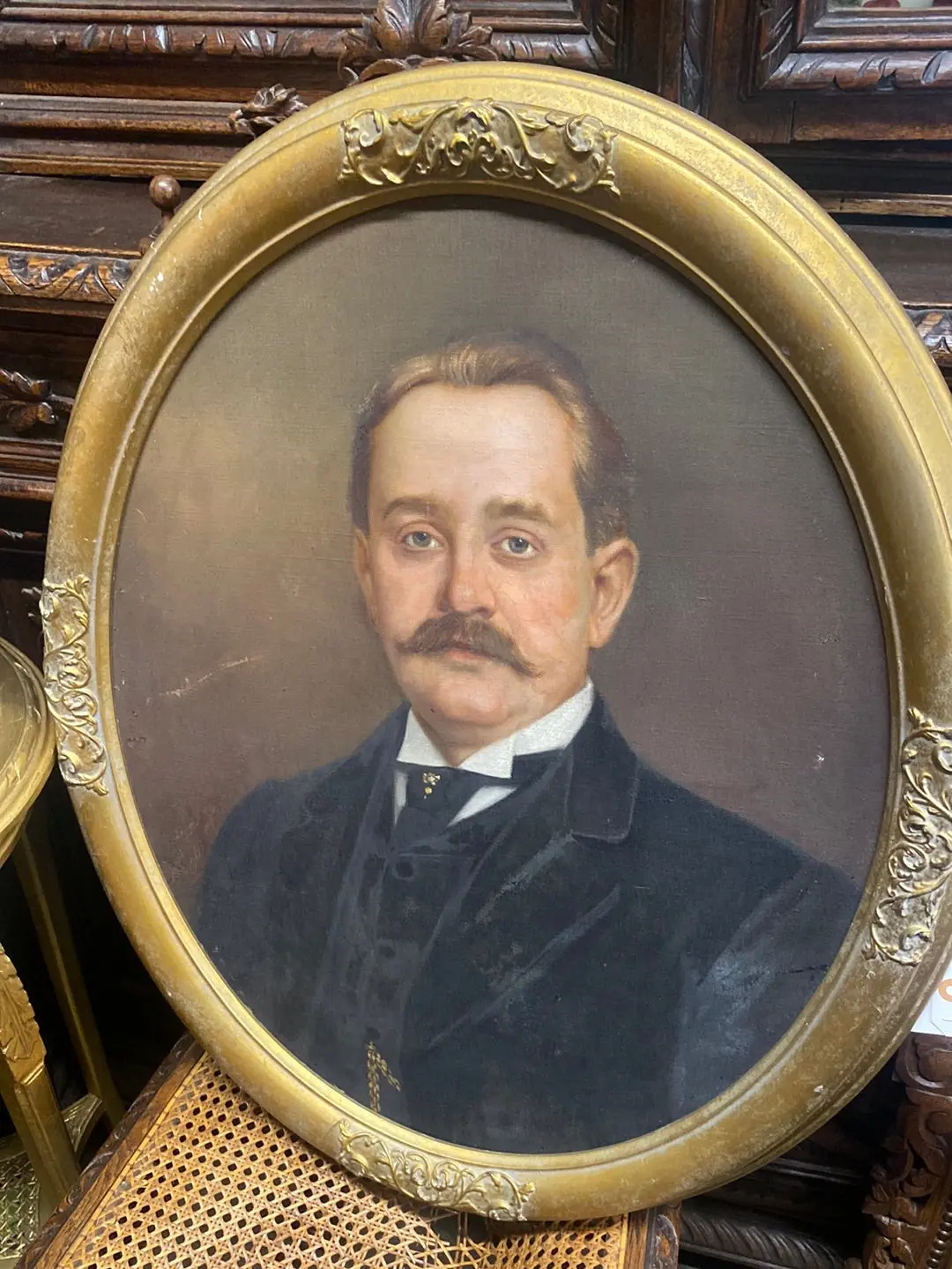 Gilt Framed Oil Painting Of A Mustached English Chap 1