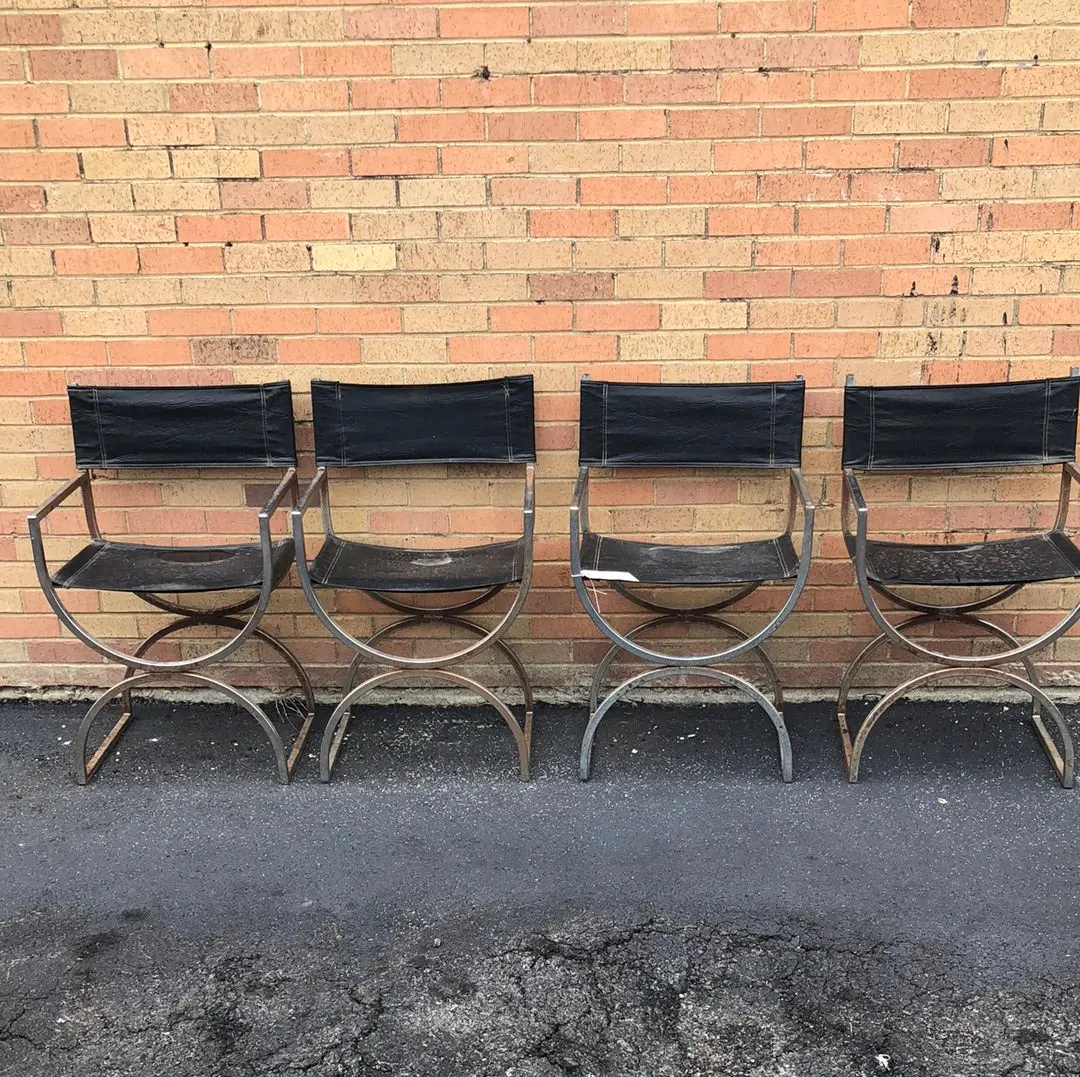 Set Of 4 Stainless Steel And Black Chairs 1