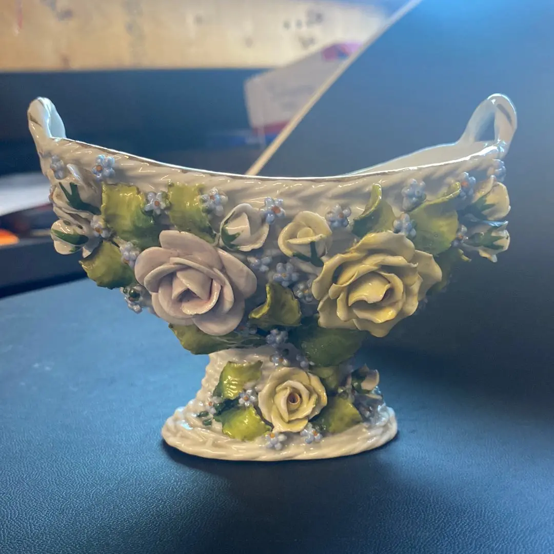 Double Handled Floral Ceramic Basket 1