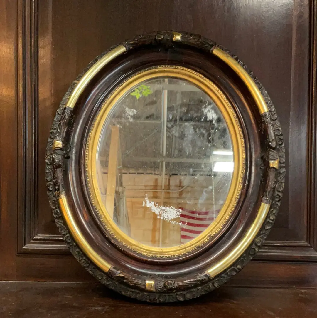 Faux Rosewood & Gilt Oval Mirror 1