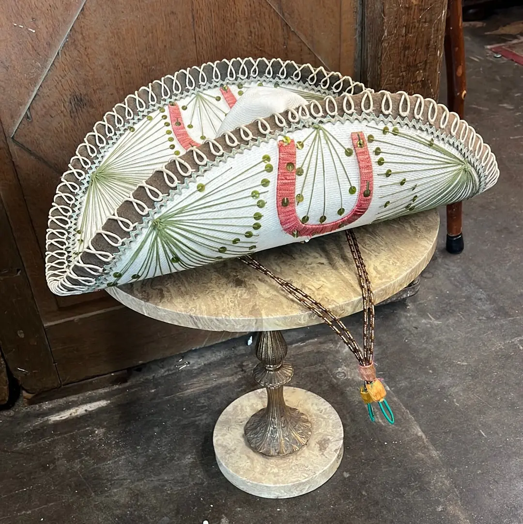 Vintage Pink Green And White Horseshoe Mariachi Sombrero 1