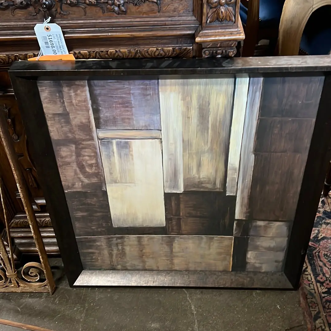 Brown Geometric Print In Dark Wooden Frame 1