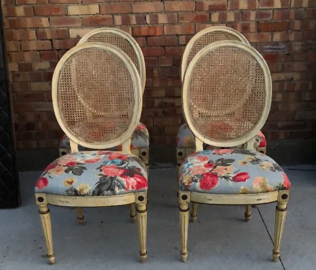 Set Of 4 Painted Cane Back Chairs - As Found 1