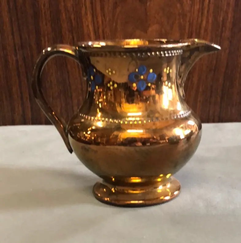 Small Copper Luster Creamer With Blue Flowers 1