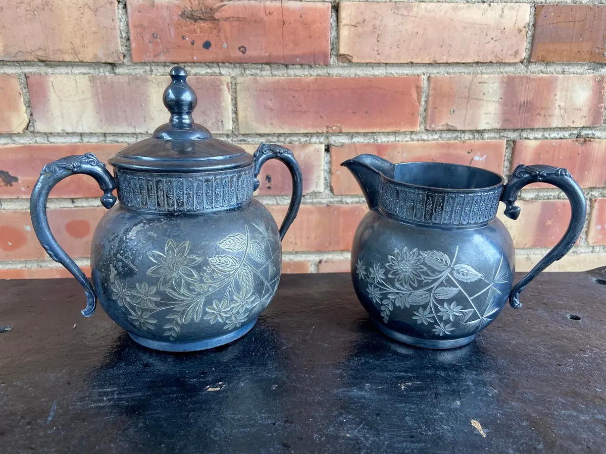 Pair Of Silver Plate Rockford Co. Cream And Sugars 1