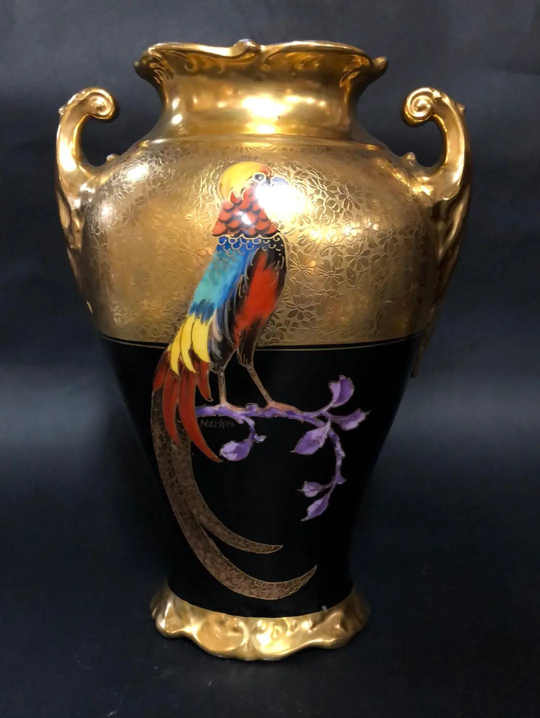 Large Gold And Black Pickard Vase 1