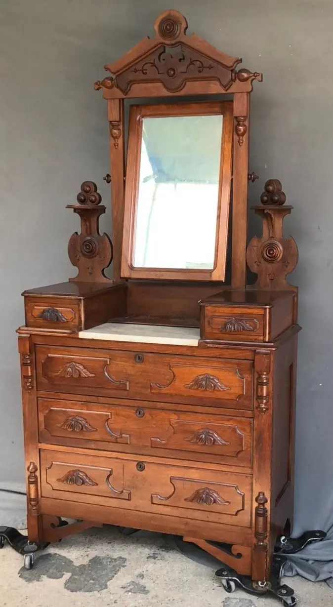 Victorian Walnut Dresser With Mirror And Glove Boxes 1