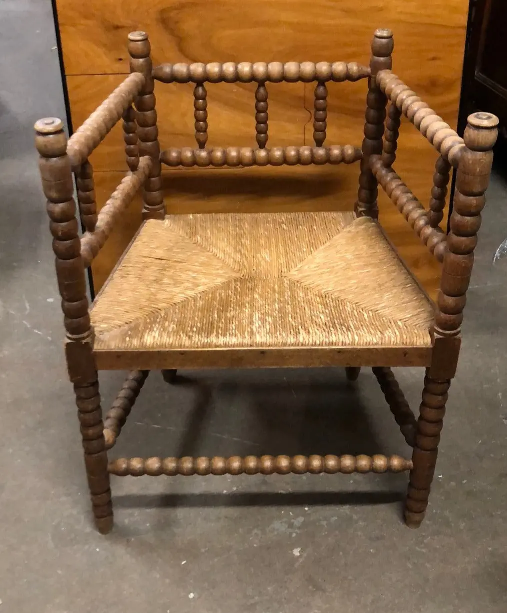 Rush Seat Bobbin Leg And Arm Corner Chair - As Found 1