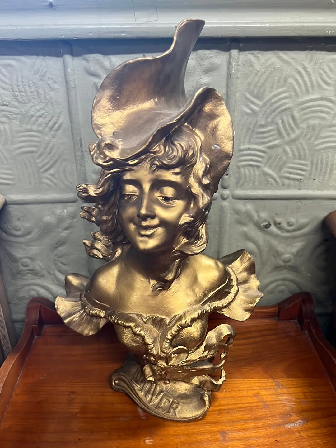 Gold Spelter Art Nouveau Lady Bust 1