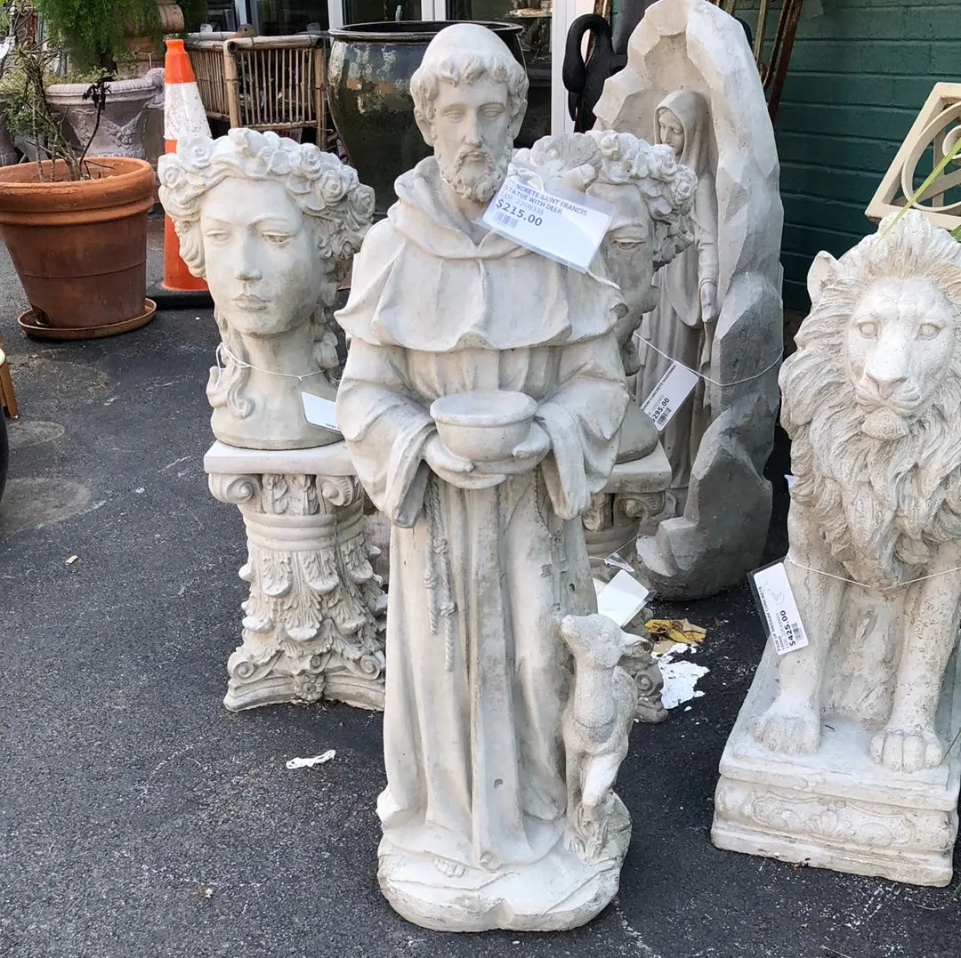 Concrete Saint Francis Statue With Deer 1